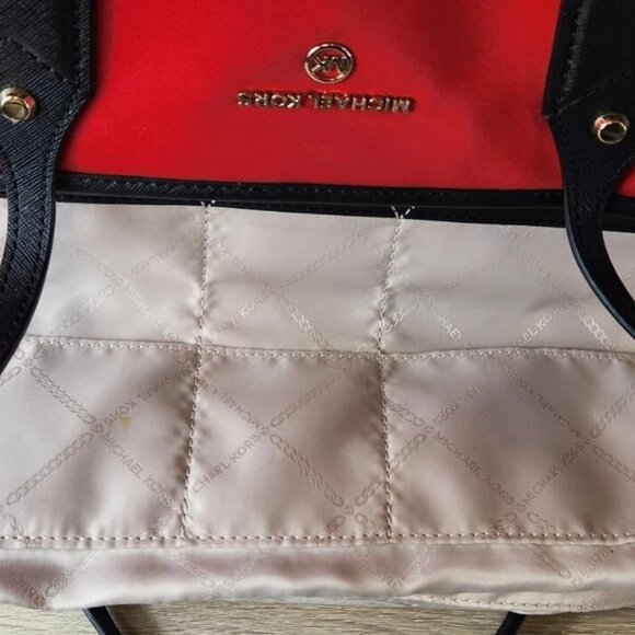 New Michael Kors Eva Top Zip Multi Pocket Small Tote Black Red NS Read - Picture 9 of 13